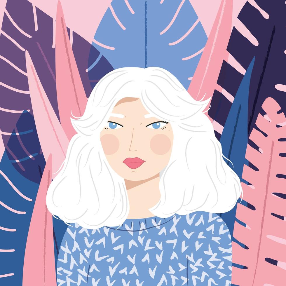 Portrait of a girl with white hair with patterned sweater vector