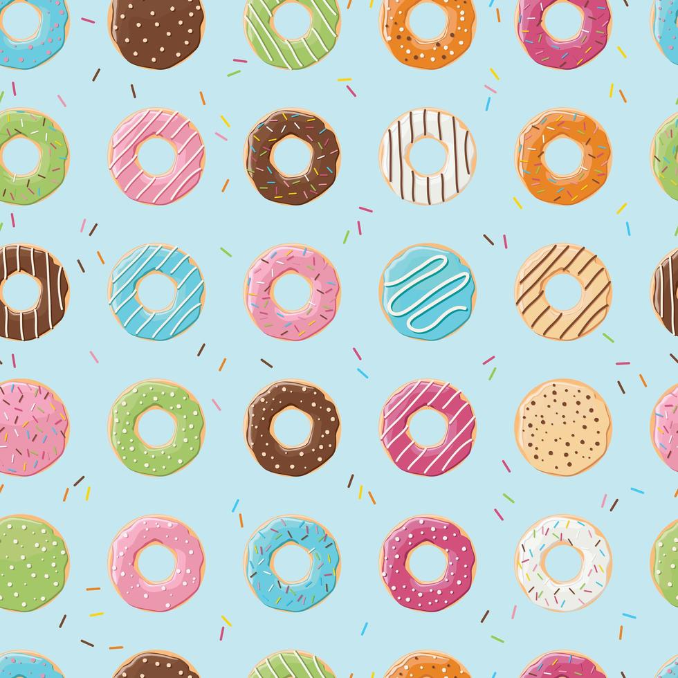 Patrones sin fisuras con coloridas deliciosas donas brillantes vector