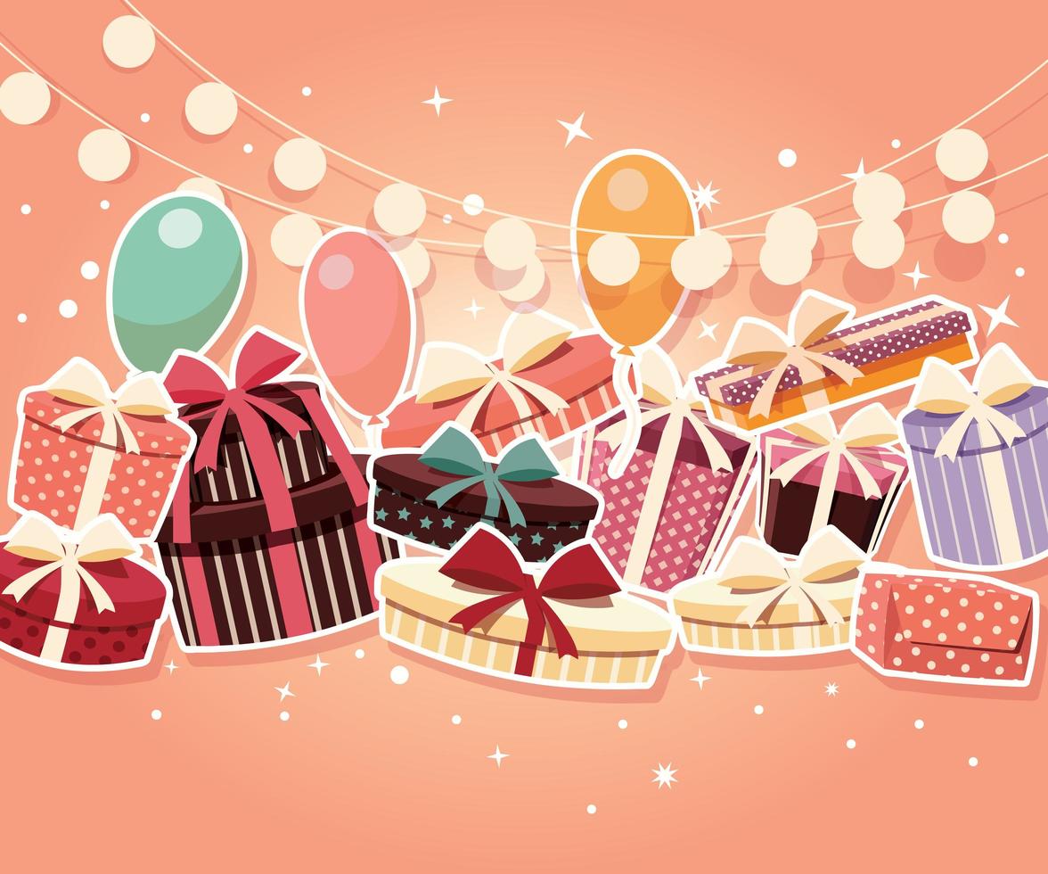 Birthday background with sticker presents and balloons vector