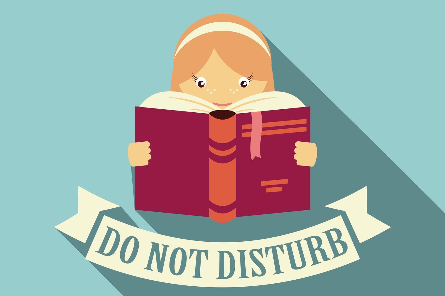 Girl reading a book, do not disturb sign vector