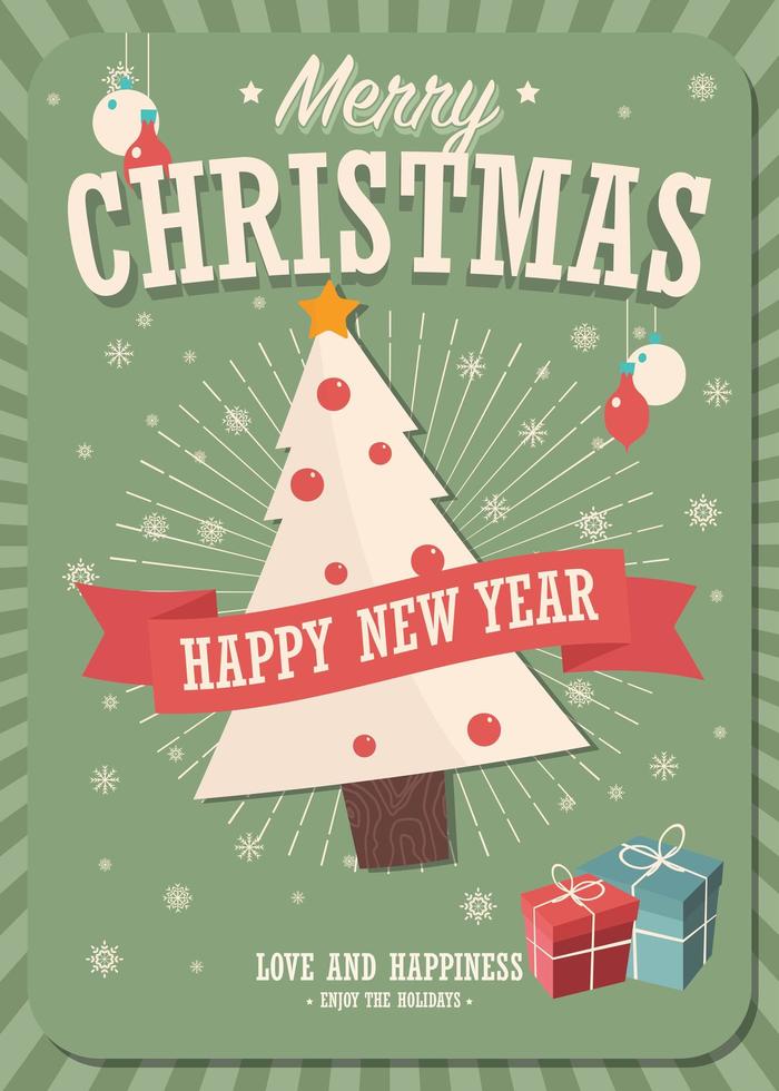 Christmas card with  tree and gift boxes on winter background vector