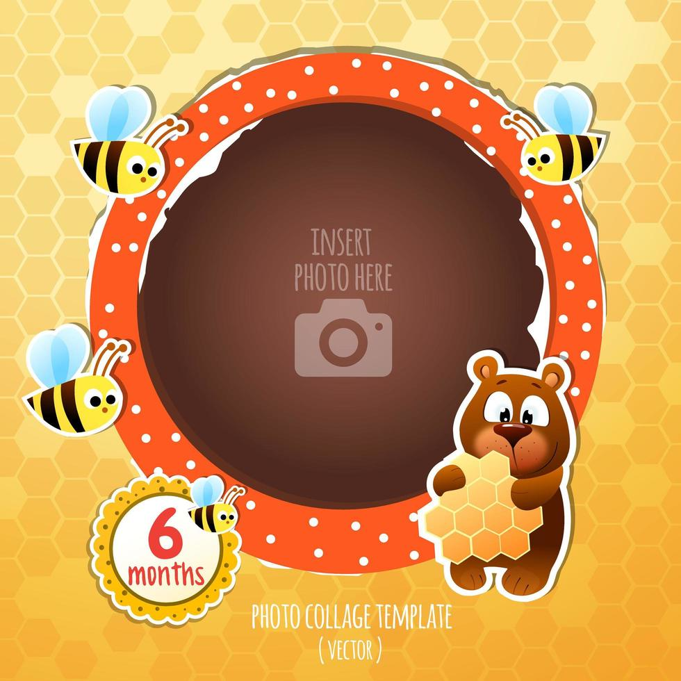 Celebrando el nuevo bebé hambriento Honey Bear y Honeybees Set vector