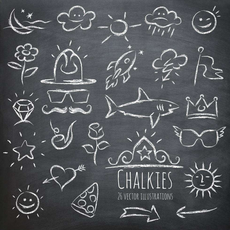 Twenty-Six Chalkboard Chalkies Illustrations Set vector