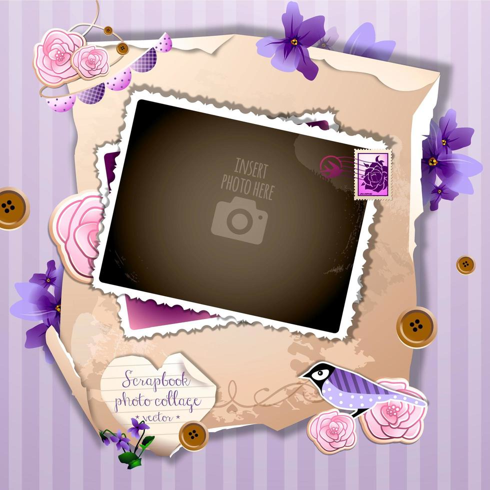 Single Photo Frame Scrapbook Collage Memories of Summer vector