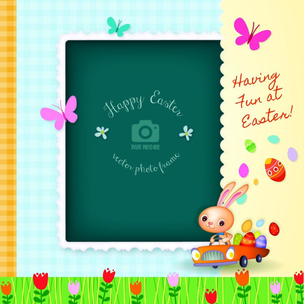 Happy Easter Decorative Photo Frame Greeting Card vector