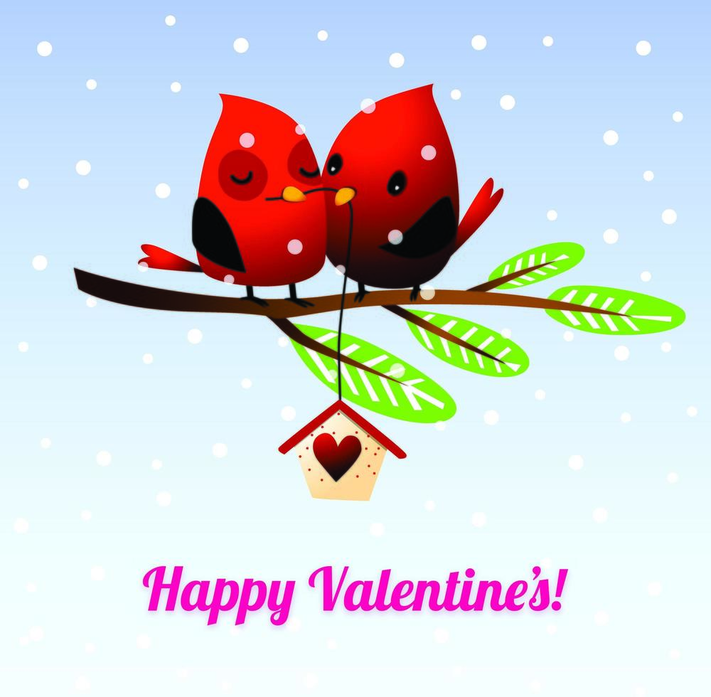 Snuggling Valentine's Day Love Birds on Tree Branch vector