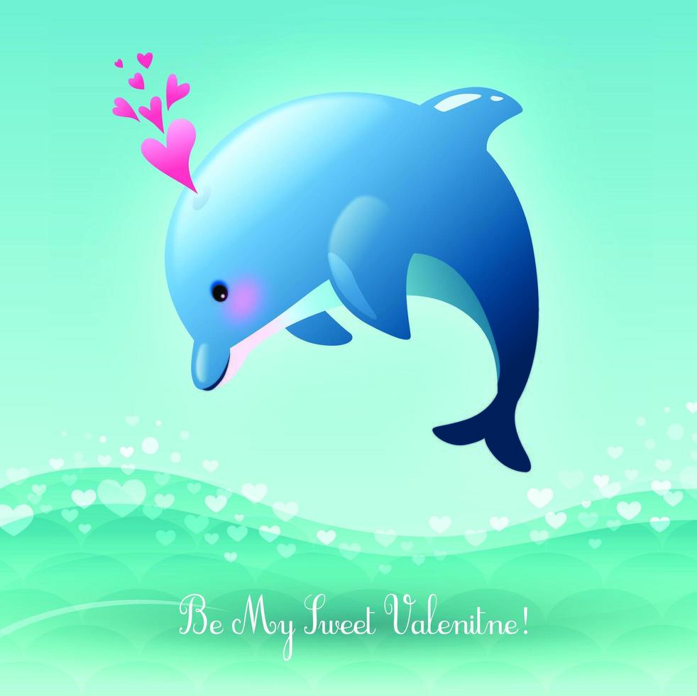 Be My Sweet Valentine's Day Valentine Leaping Dolphin vector