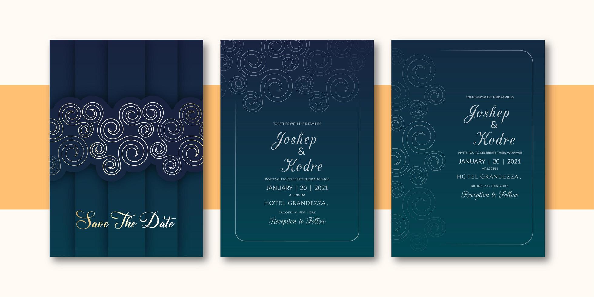 Invitación de boda elegante frontera de color verdoso oscuro vector