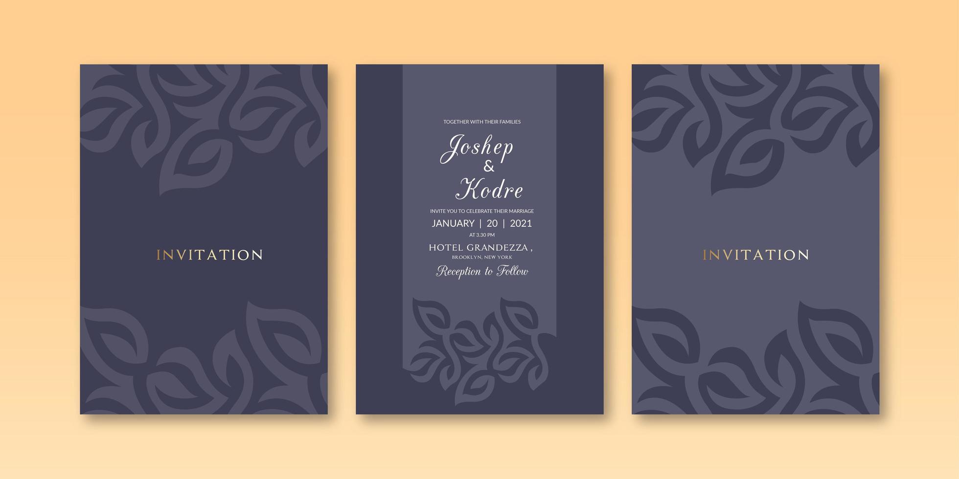 Plantilla de invitación de color oscuro de textura floral minimalista vector