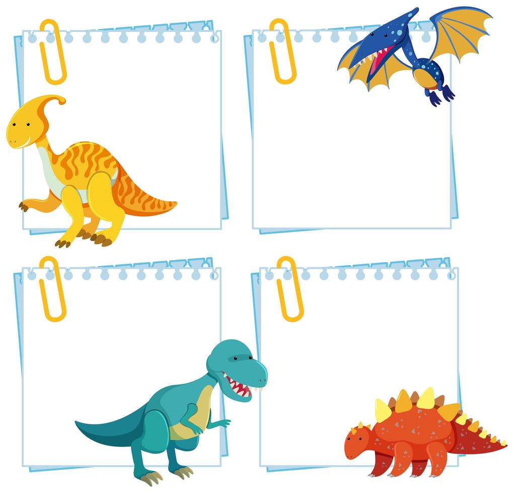 Conjunto de dinosaurios en plantillas de notas vector