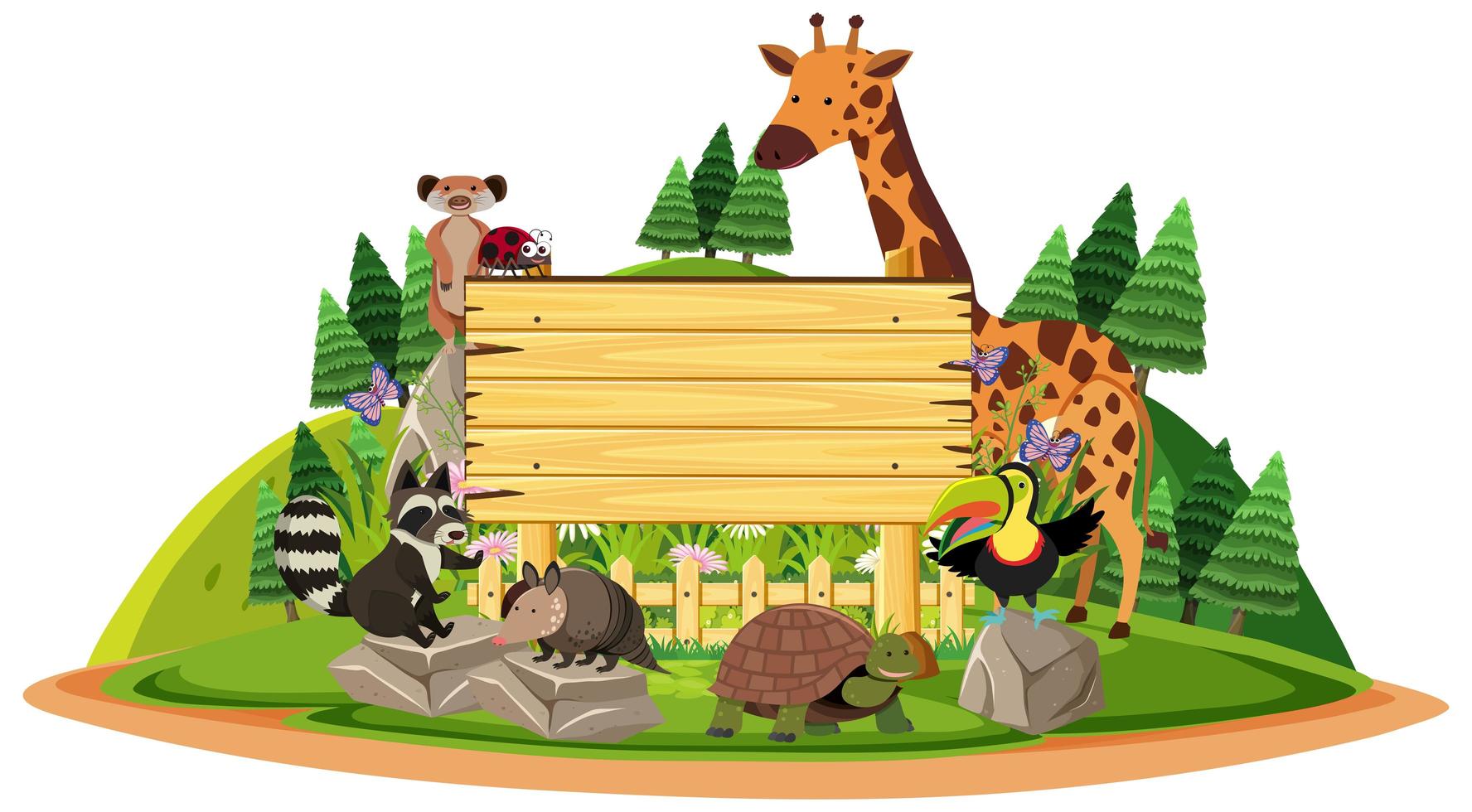 Wooden sign with wild animals vector