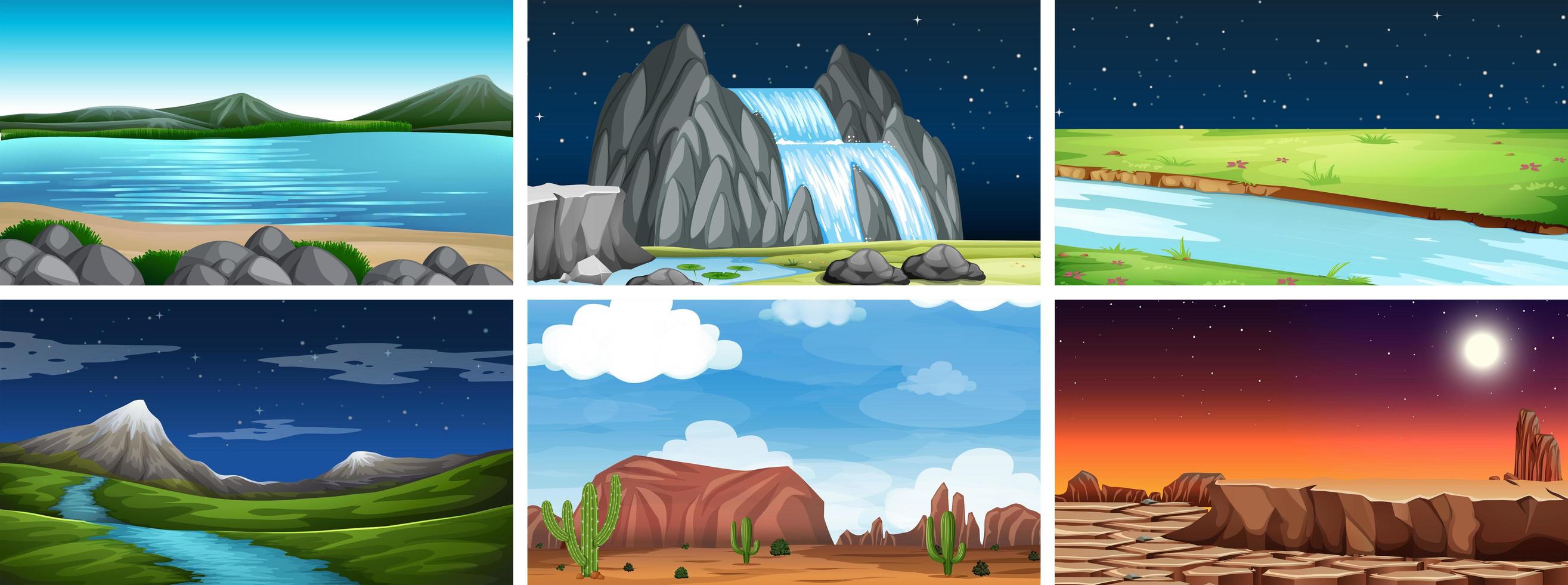 Natural environment landscape scene set vector