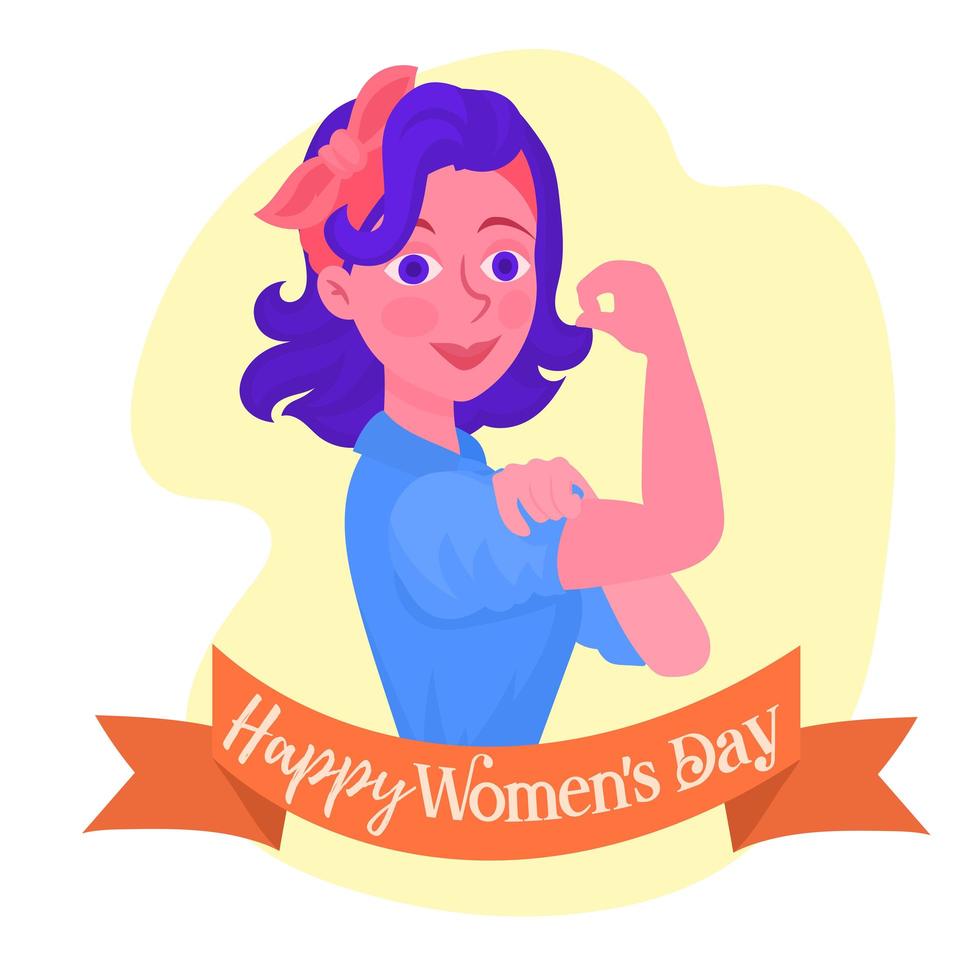 Girl Happy Flexing Women's Day vector