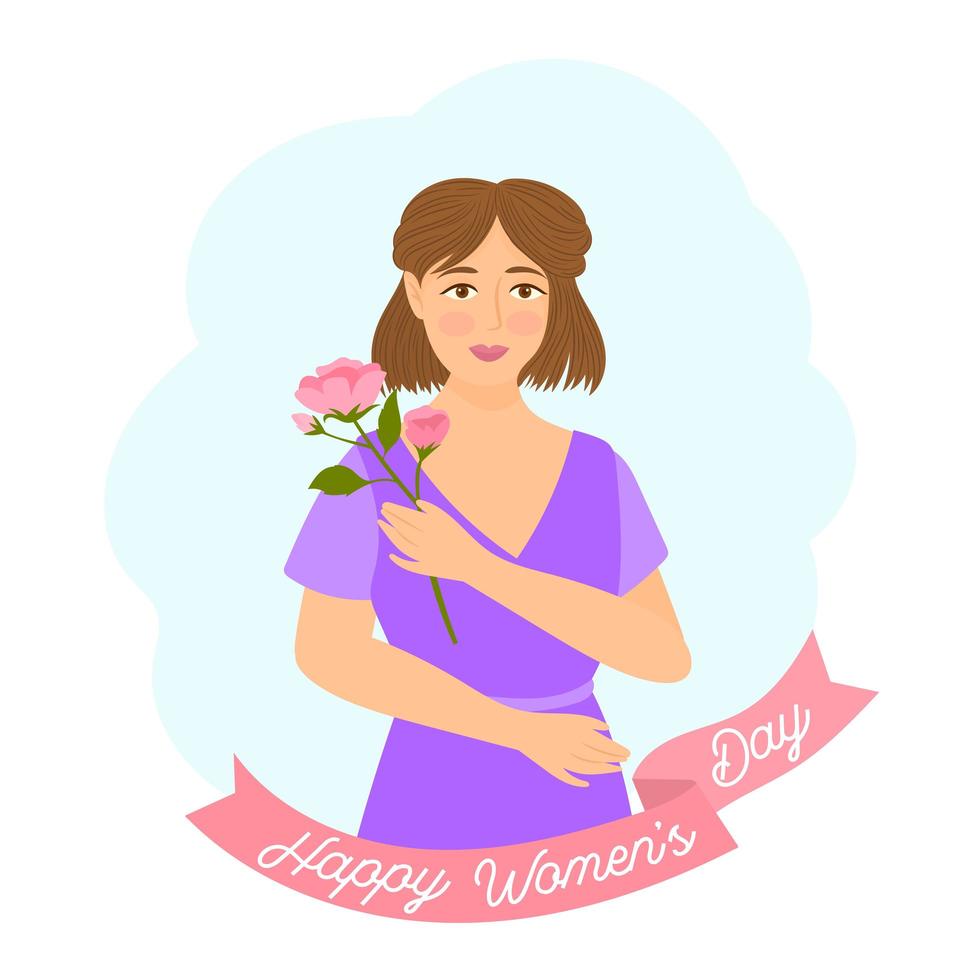 Mujer con rosa en la mano vector