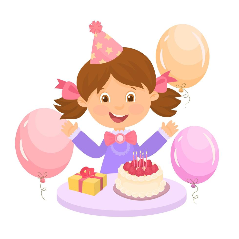 niña feliz en su cumpleaños vector