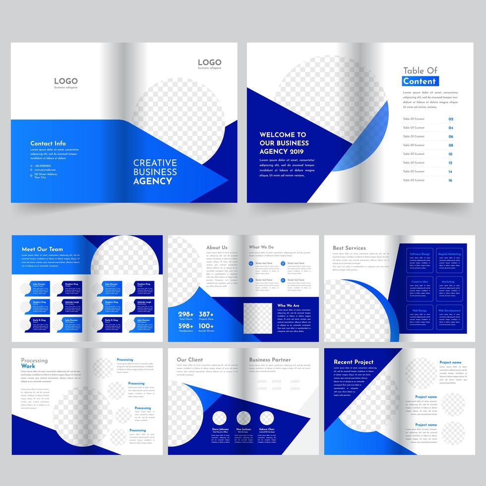 16 page business blue  brochure template vector