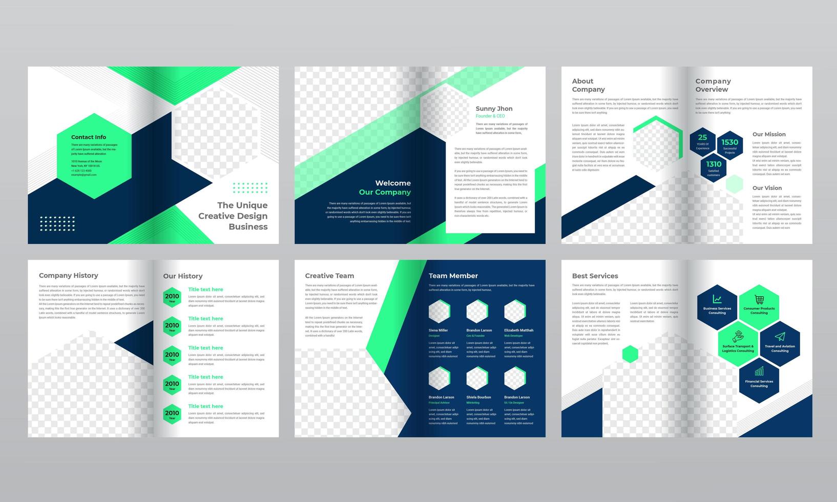 12 page blue and green gradient business brochure template vector