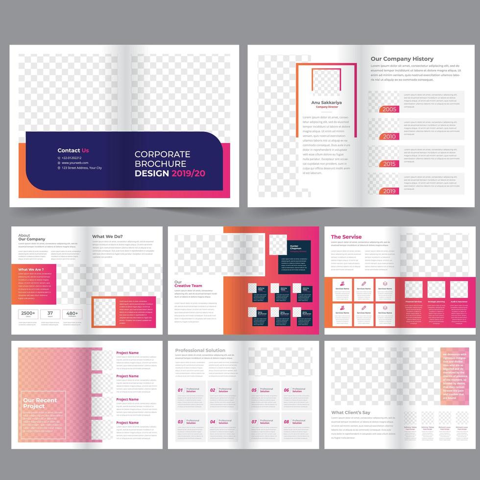 16 page pink and orange gradient Business brochure template vector