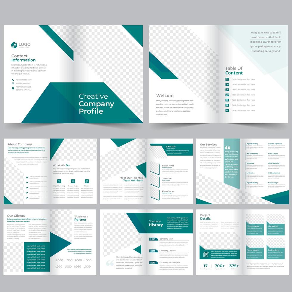 16 Page green and blue clean Brochure Template vector