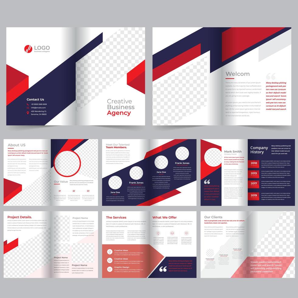 Red  purple 16 page business brochure template vector