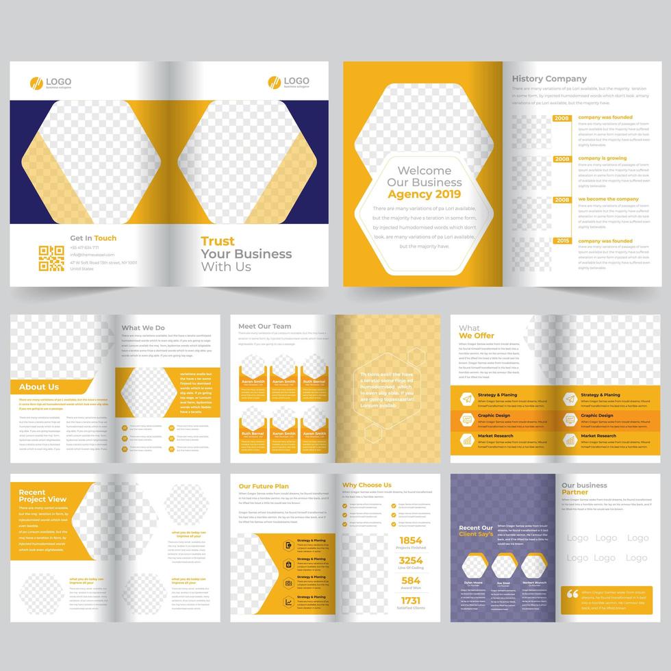 16 page yellow geometric corporate brochure template vector