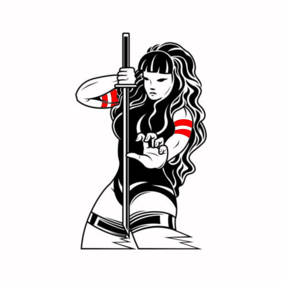 Girl with katana sword  vector
