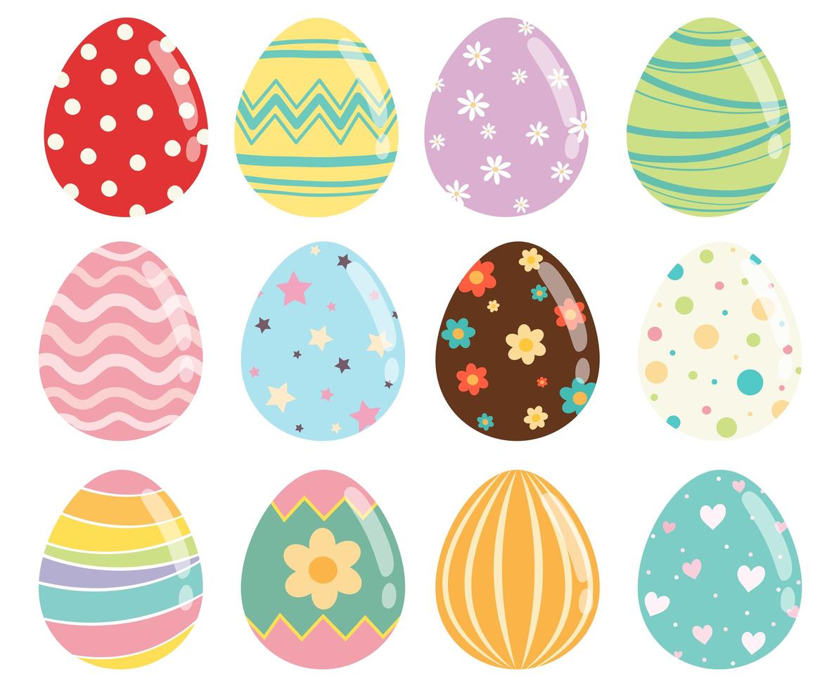 Conjunto de huevos de Pascua con diferentes texturas y patrones vector