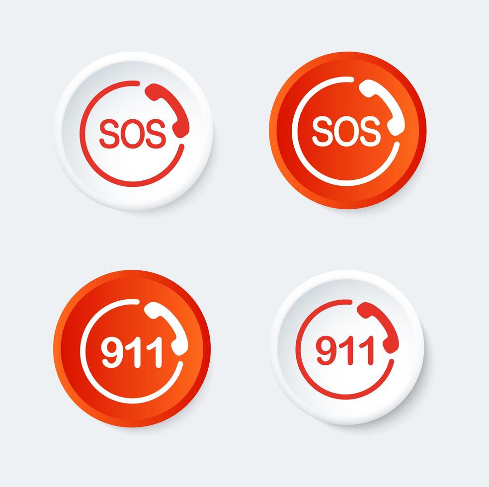 911 and SOS button set vector