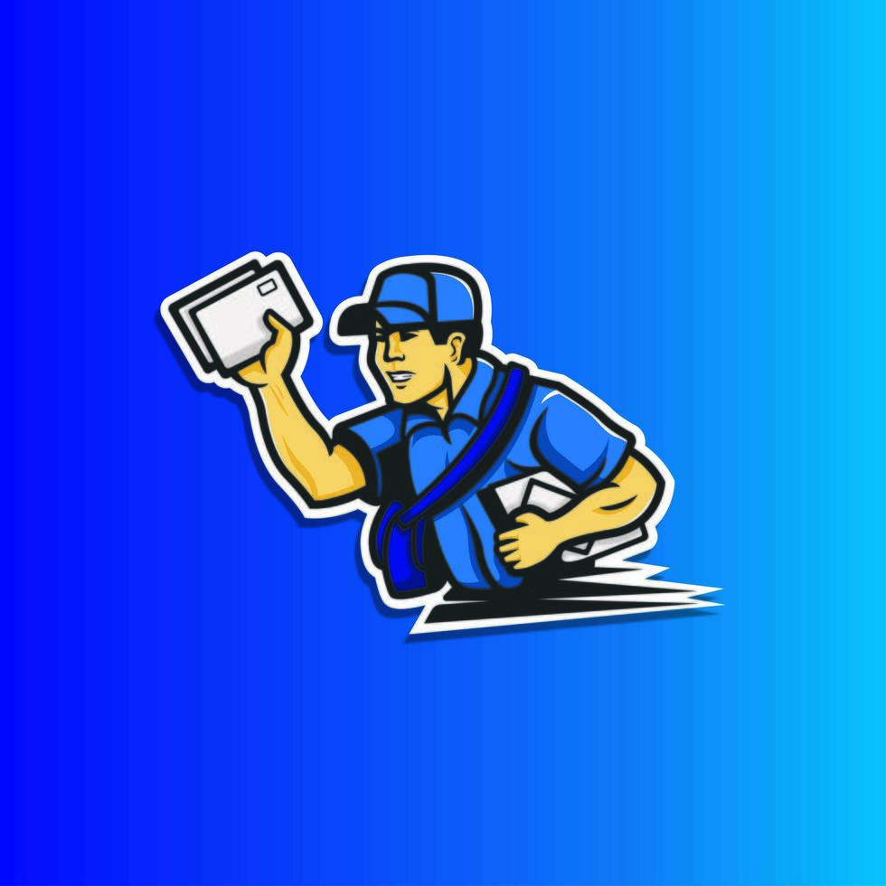 Simple cartoon of a postman delivering mail sticker vector