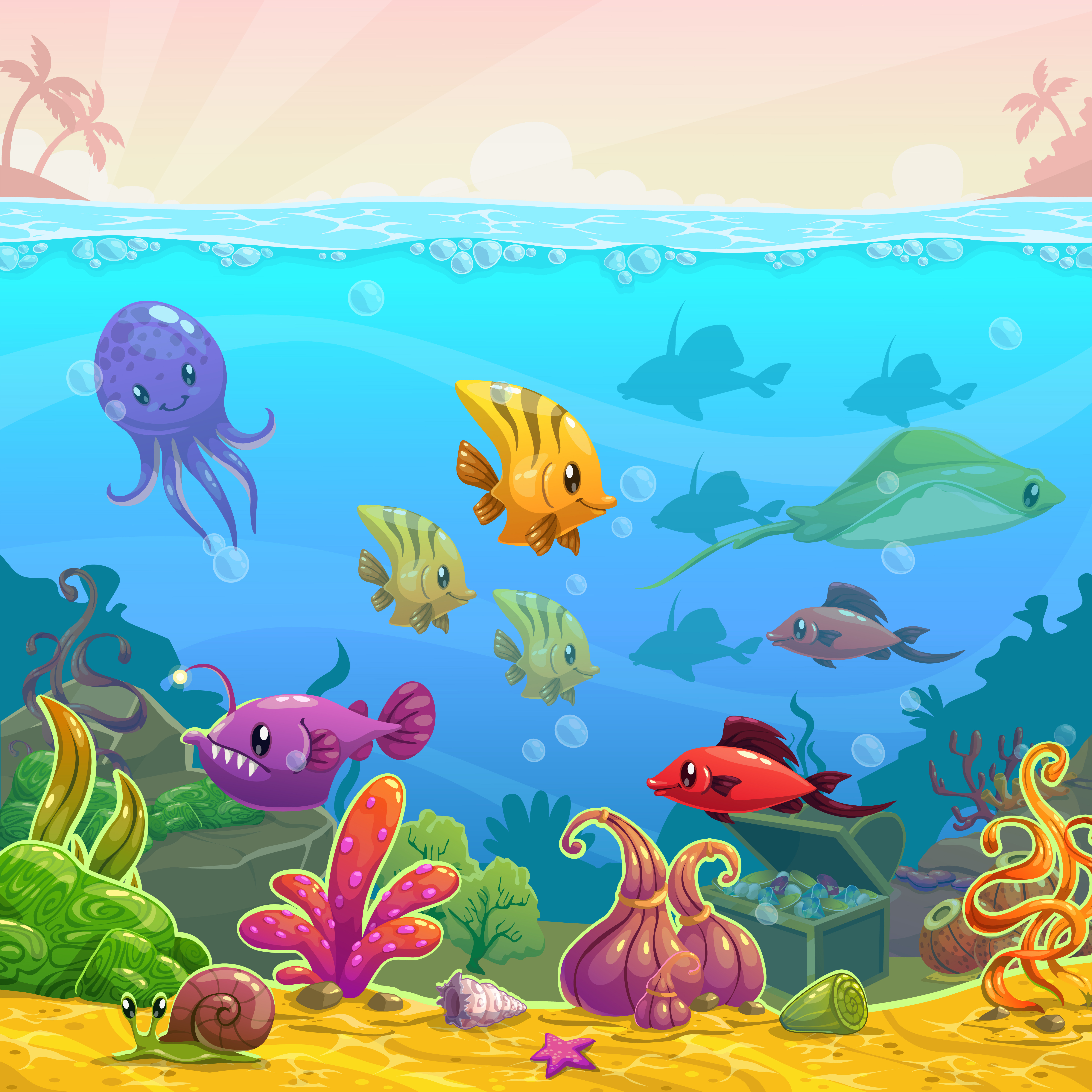 Funny cartoon underwater scene 695753 Vector Art at Vecteezy