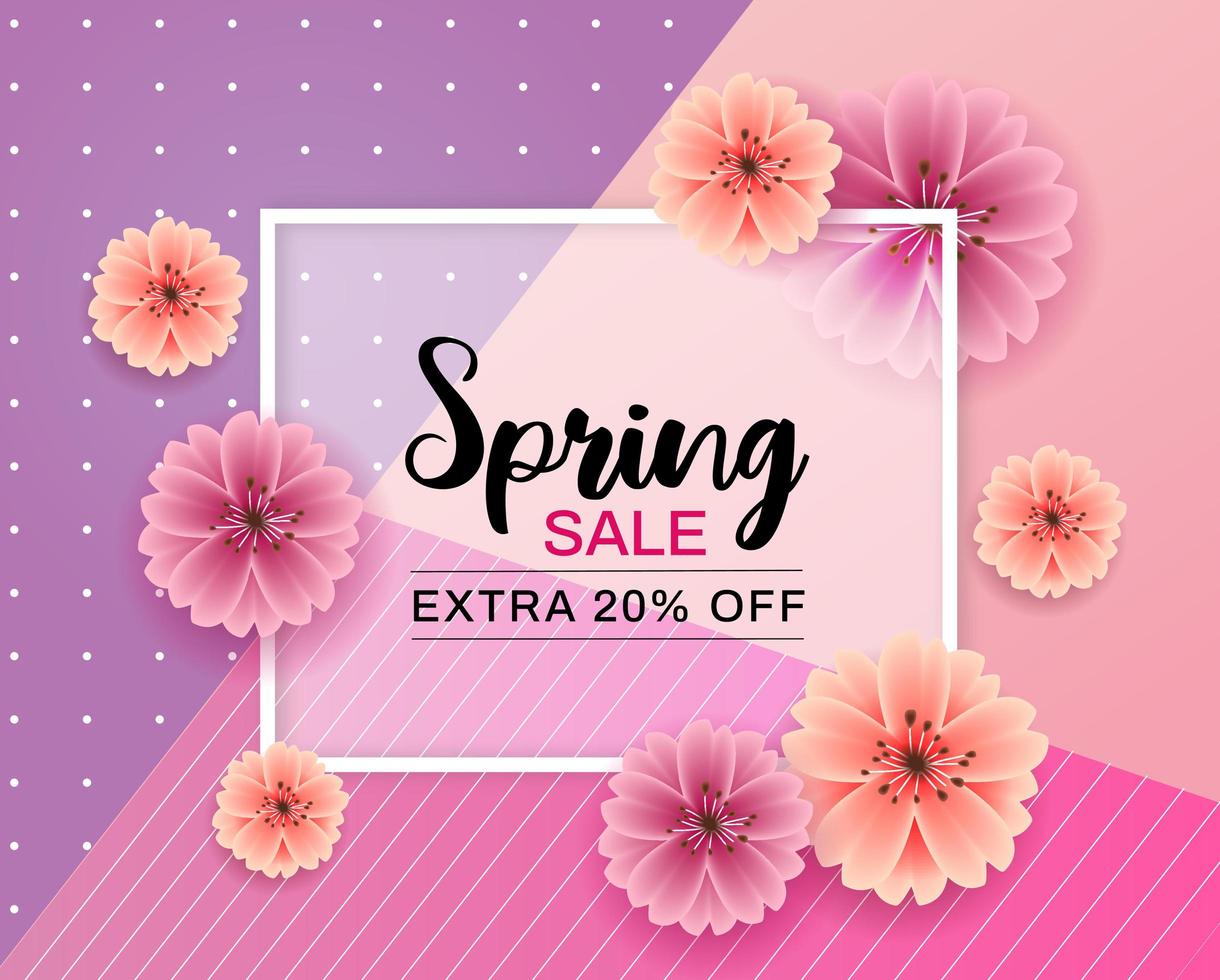 Spring sale design with frame and flowers vector