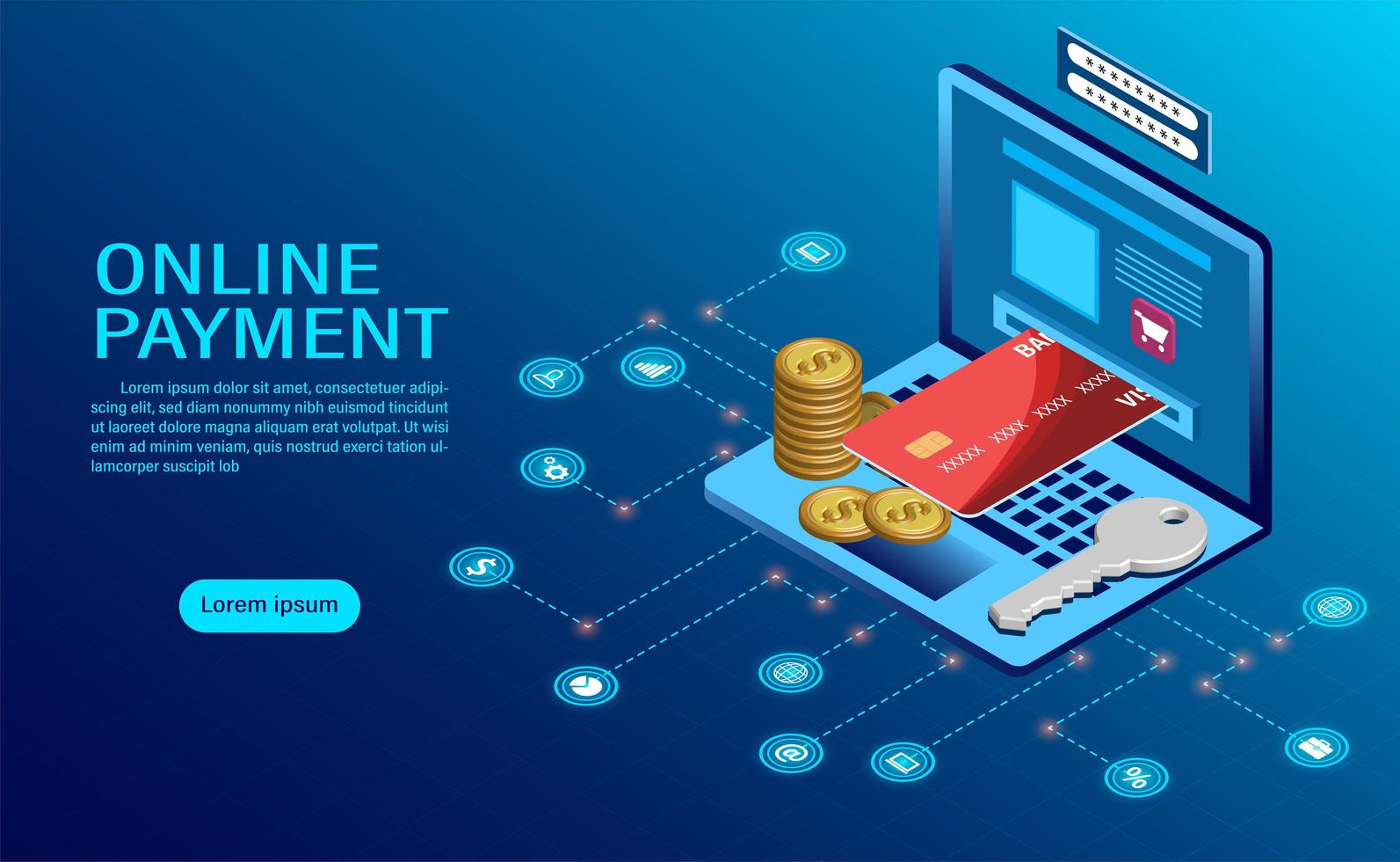 Online payment with computer concept vector