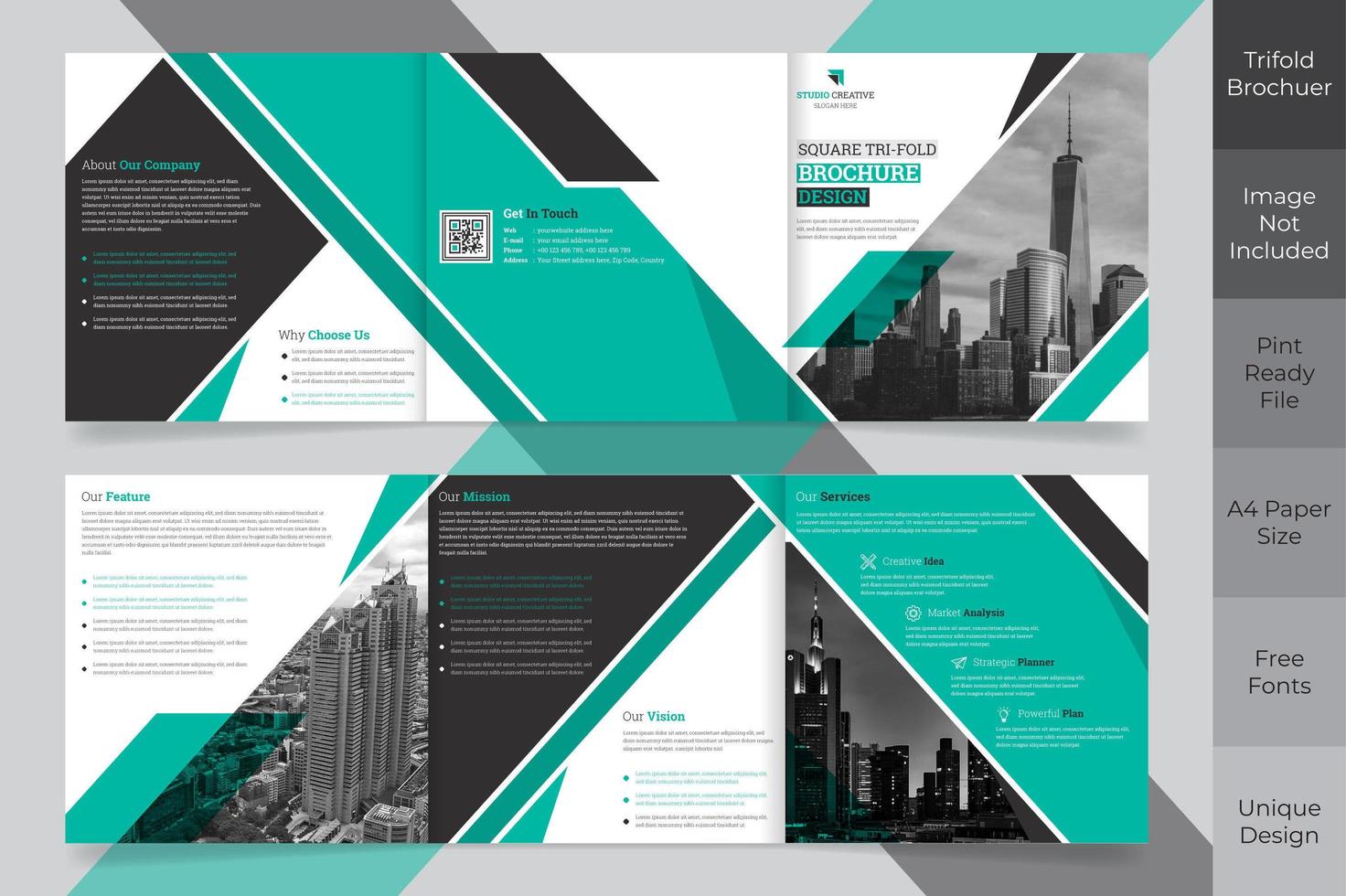 Corporate Business Square Tri-fold Brochure Design vector