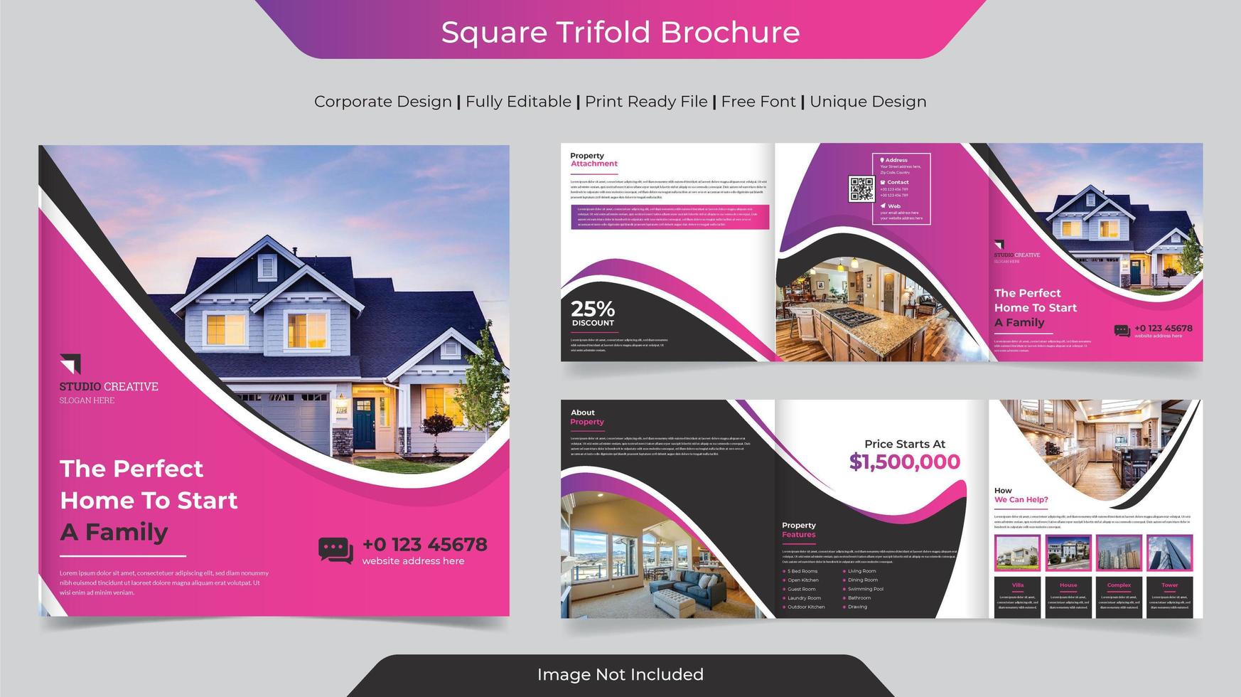 Corporate Business Square Tri-fold Brochure Design vector