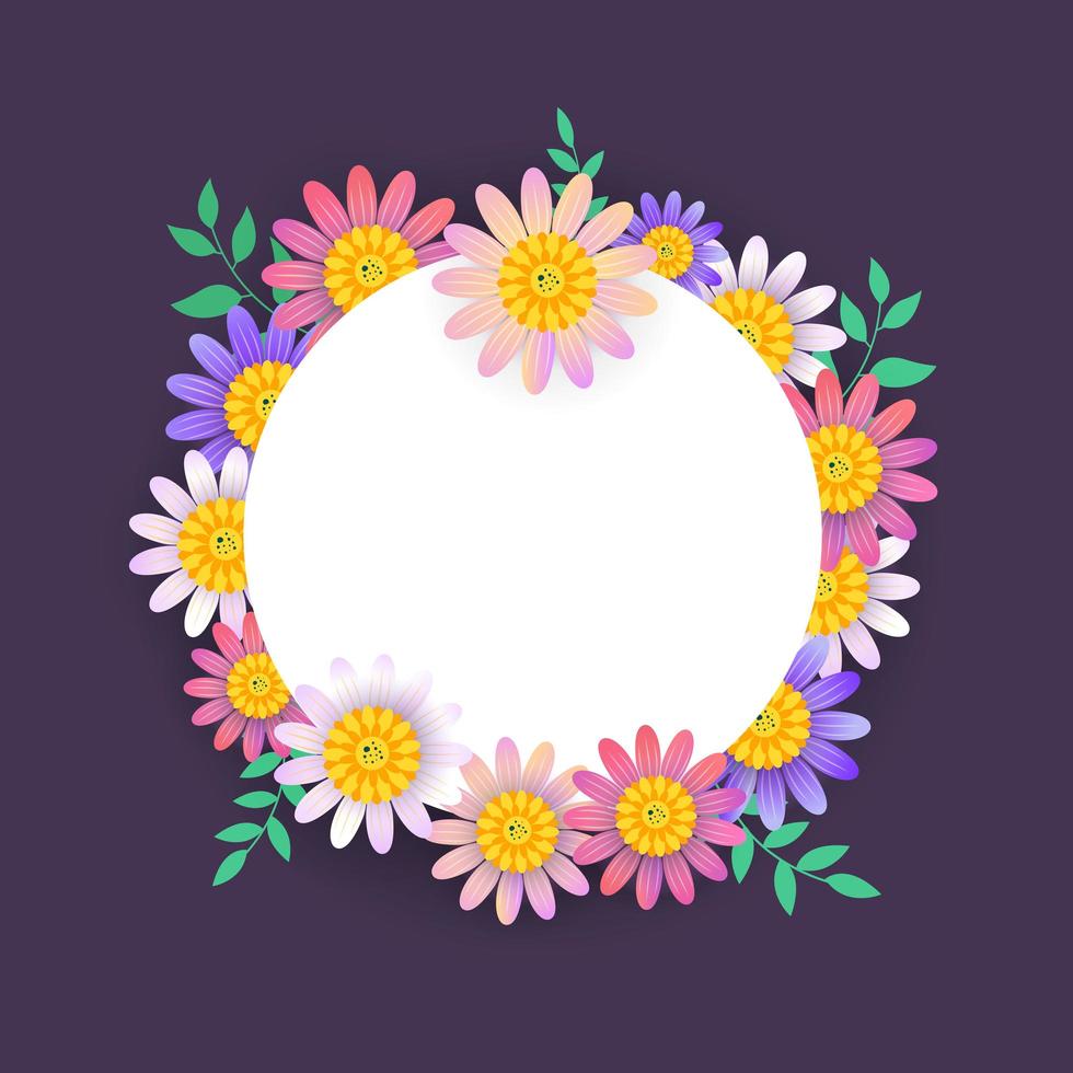 Spring circular frame with beautiful flowers vector