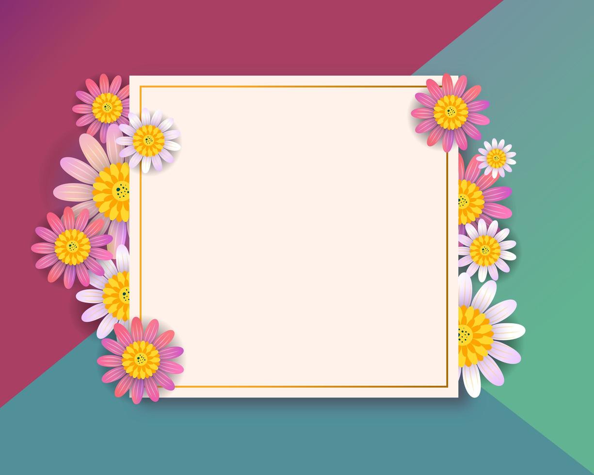 Diseño de tarjeta de felicitación cuadrada de primavera con flores vector