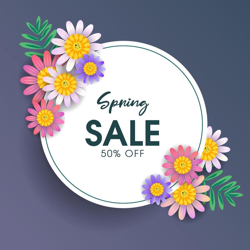 Venta de primavera Circle Card and Flowers design vector