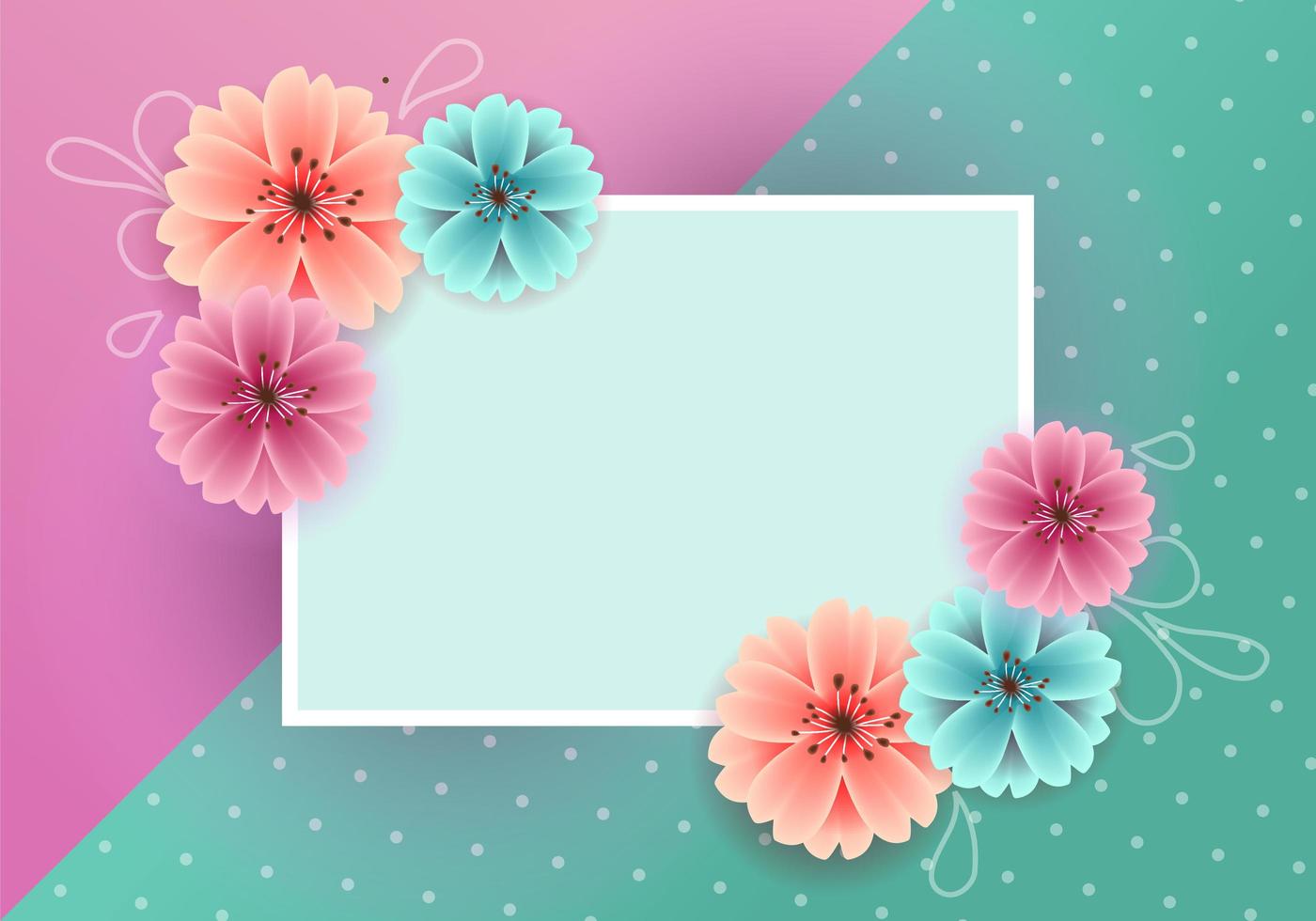 Colorful Spring background with beautiful flowers and blank card