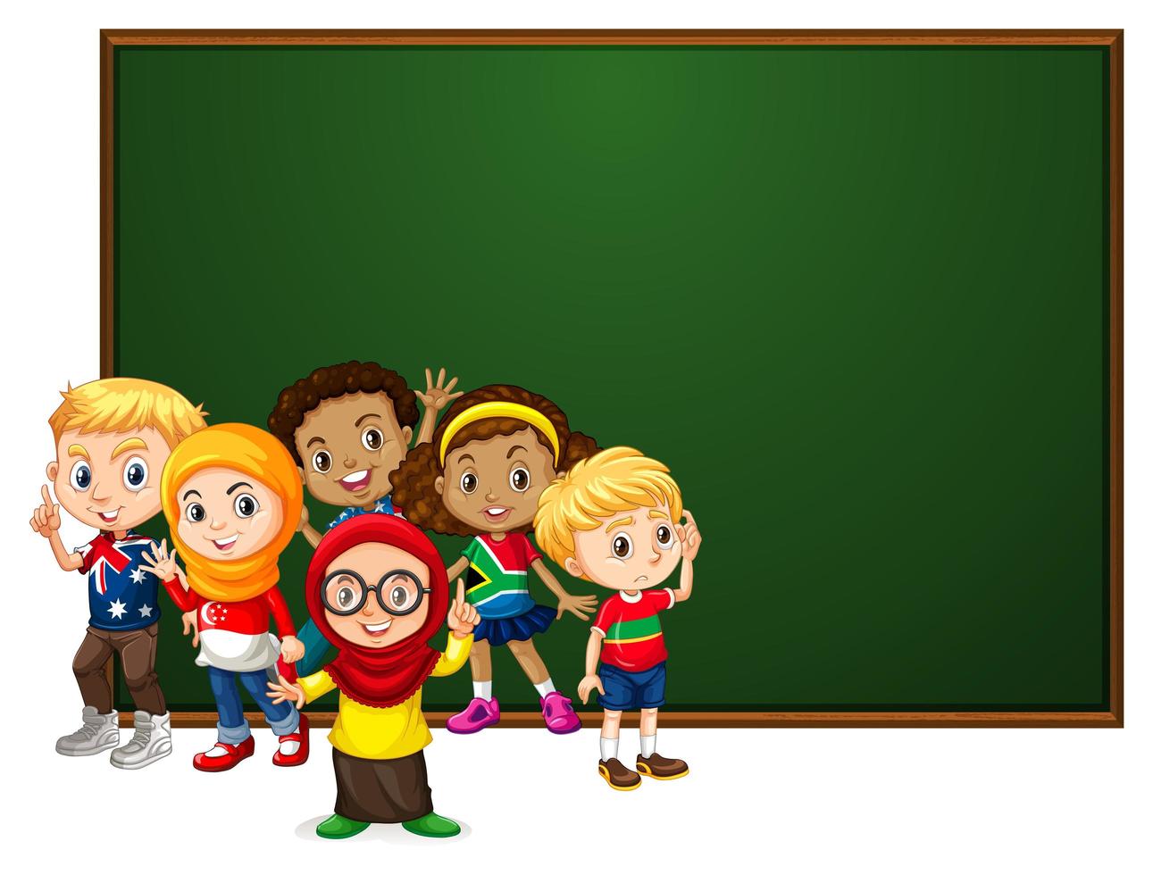 Banner template design with many kids by chalkboard vector