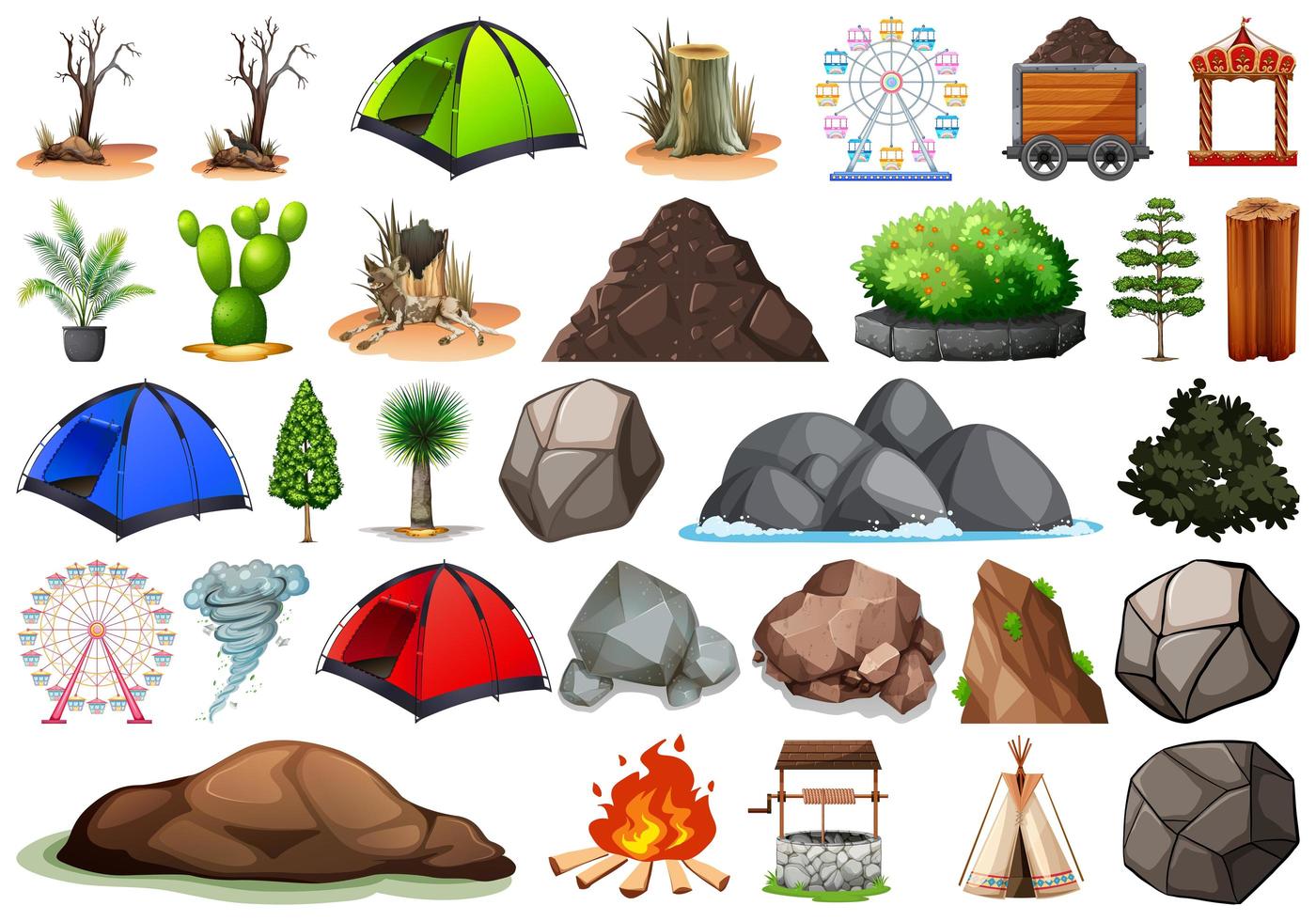 Collection of outdoor nature themed objects  vector