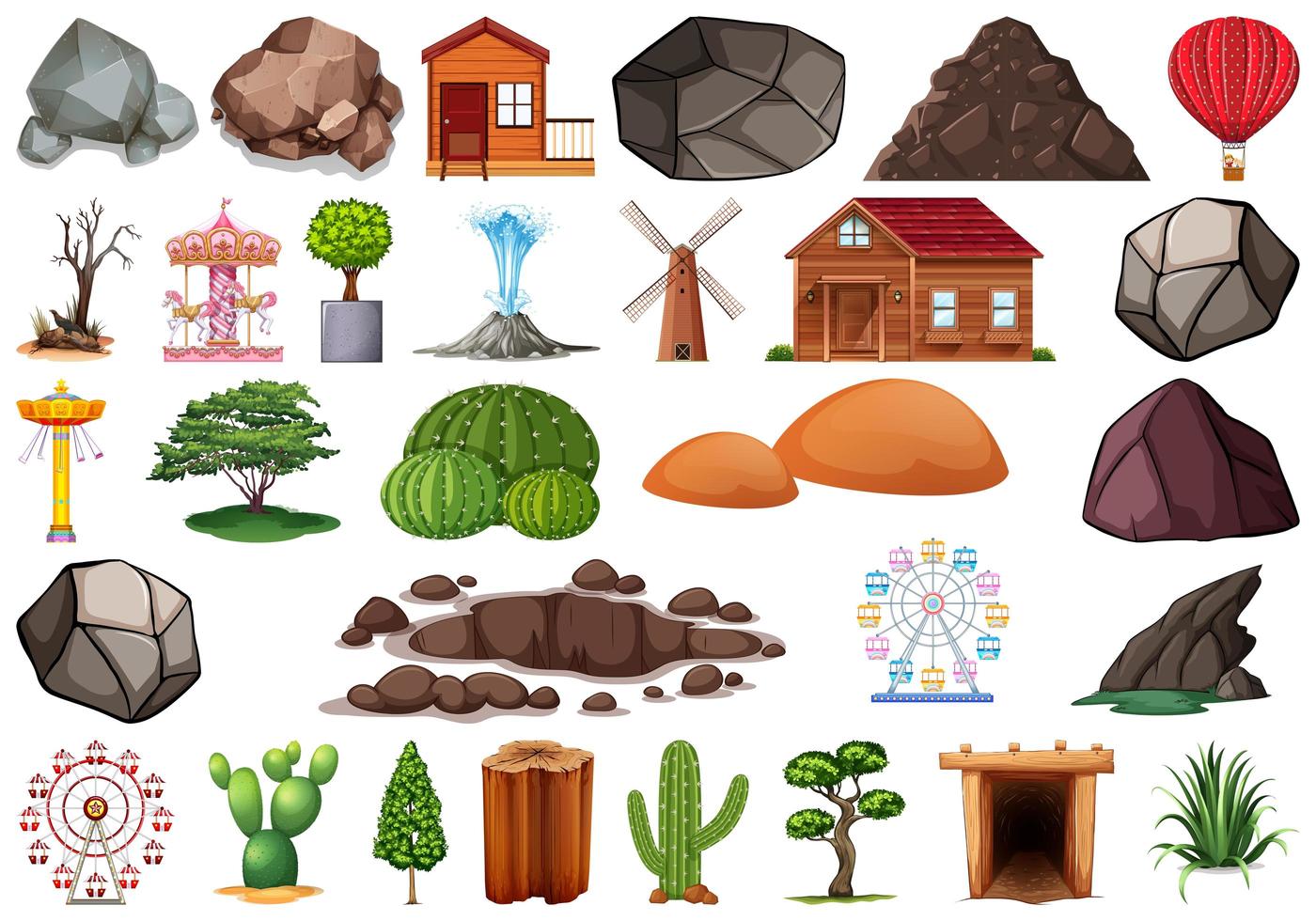 Collection of outdoor nature themed objects vector