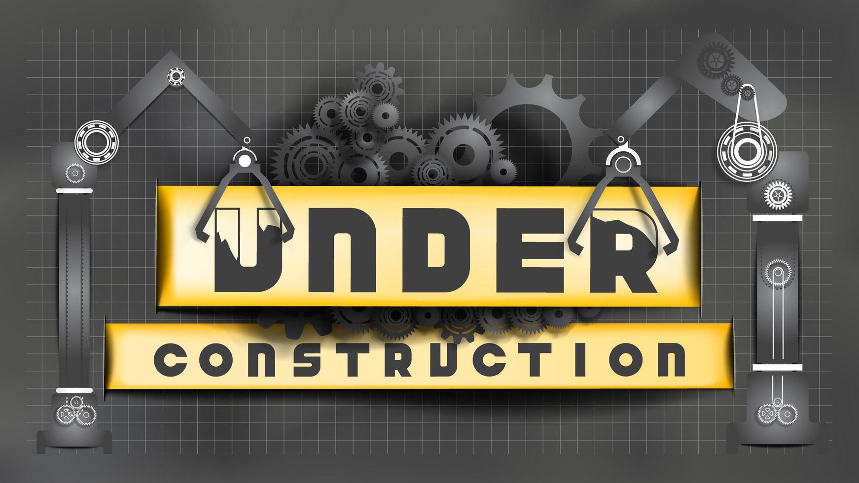 Dark Paper cut Under Construction Sign with Gears vector