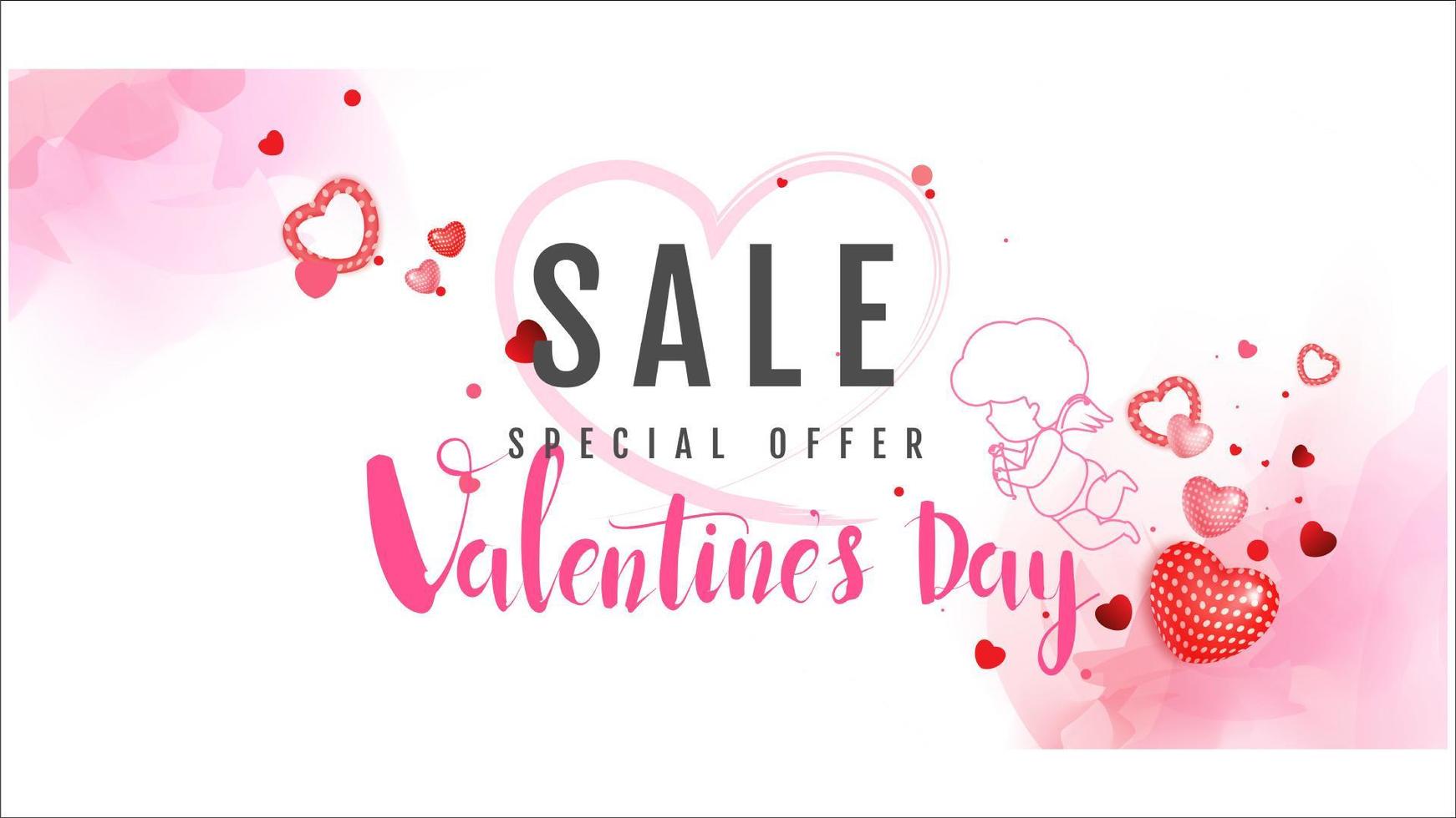 Happy Valentines Day Sale Banner with CUpid and Hearts 695885 Vector