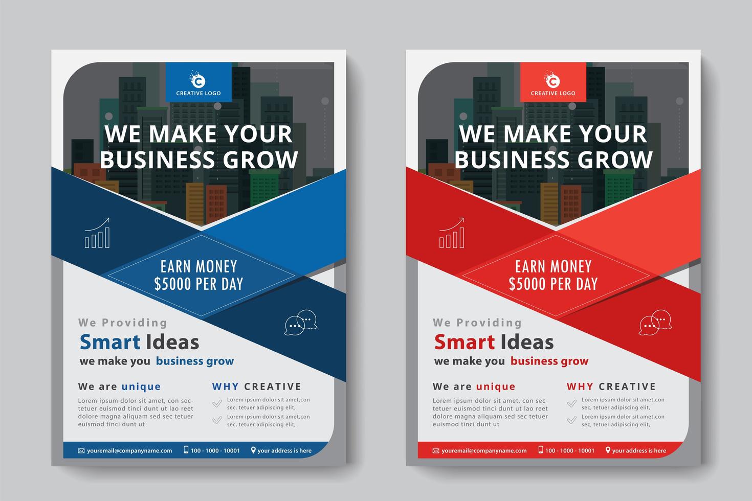 Business Flyer A4 size 2 flyers red and blue color vector