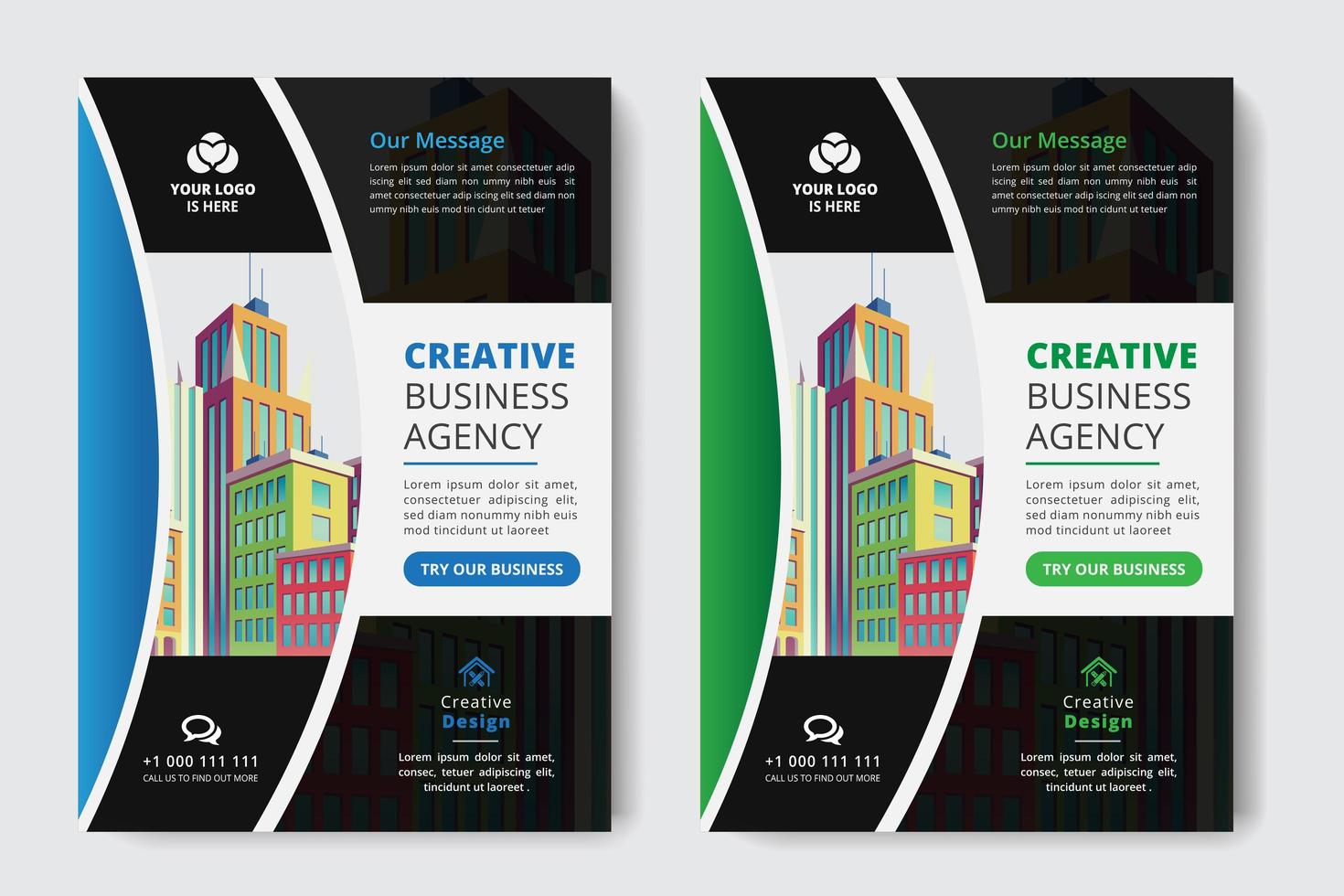 Folleto Comercial Curvo A4 Tamano 2 Folletos Color Verde Y Azul Descargar Vectores Gratis Illustrator Graficos Plantillas Diseno