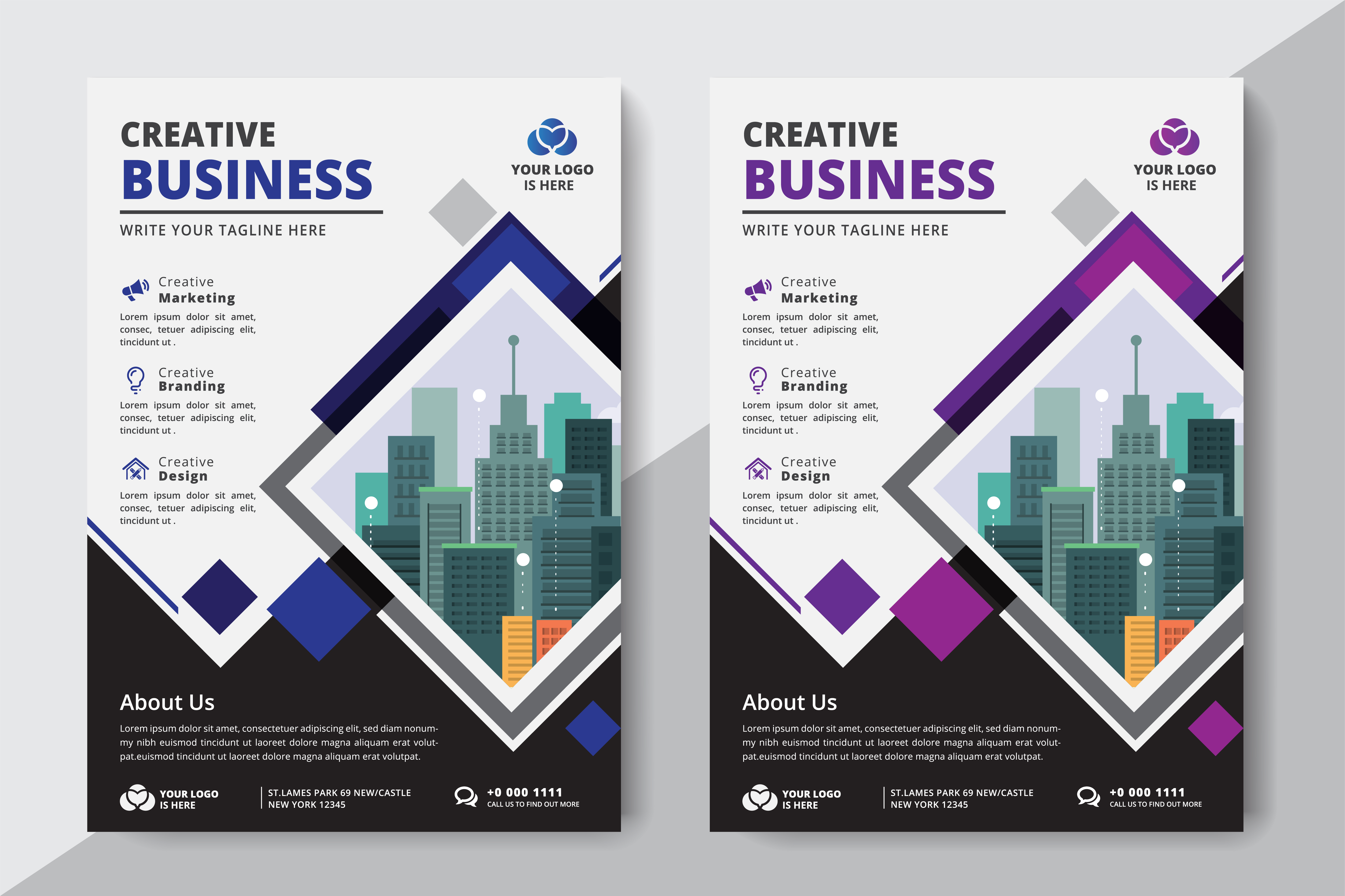 Diamond Business Flyer A4 Size 2 Flyers Purple And Blue Color 695891