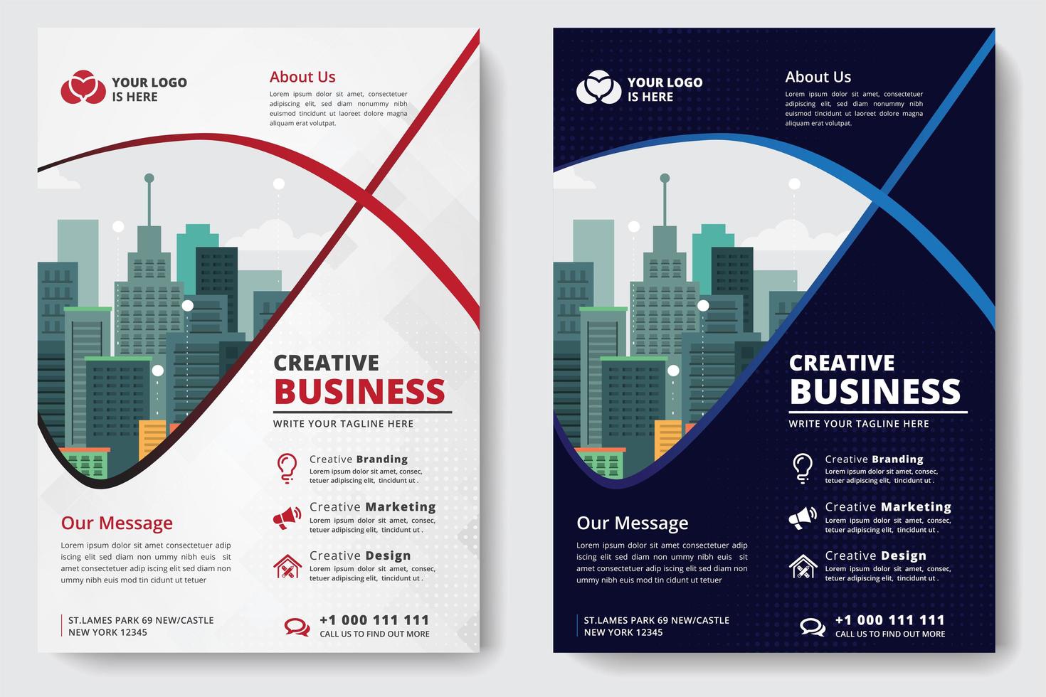 Business Flyer A4 Tamaño 2 Flyers color blanco y azul vector