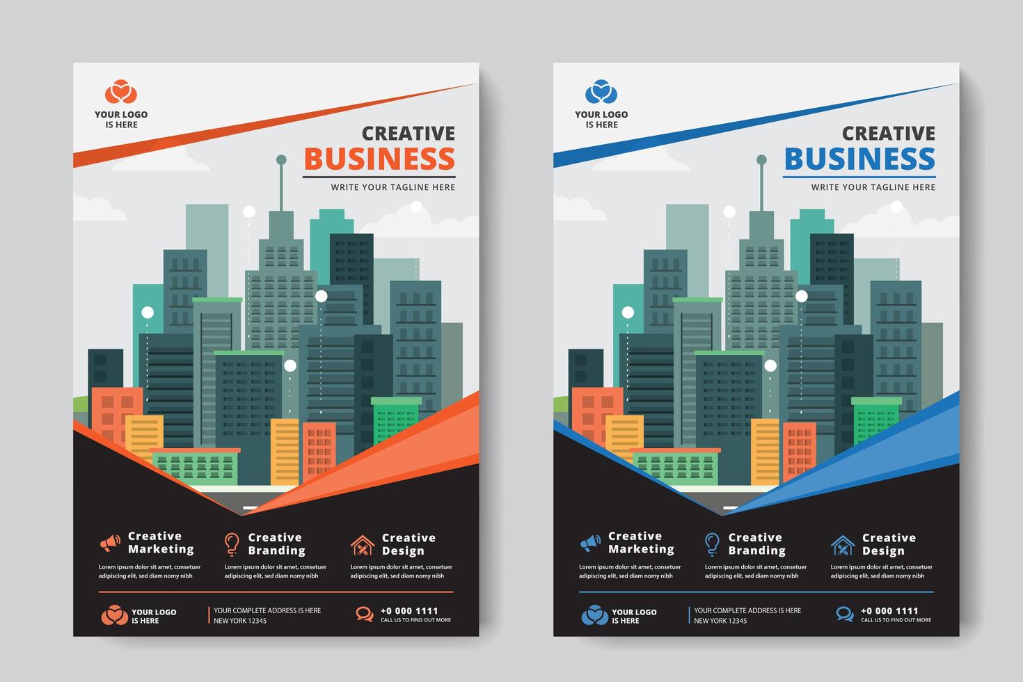 Business Flyer A4 Tamaño 2 Flyers Diseño de ángulo naranja y azul vector