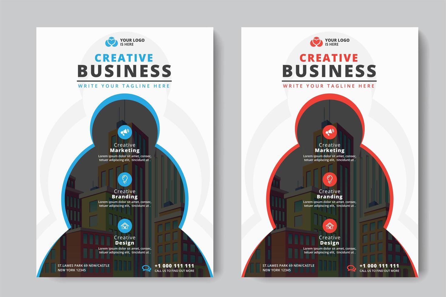 Business Flyer A4 Size 2 Flyers Circles and Red And Blue Color vector