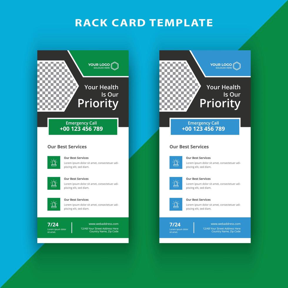 Green and Blue Geometric Medical rack card template set vector